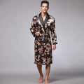 SSH0127 Spring Autumn Men's Bathrobes Printed Male Pajamas Full Sleeves Nightwear Sleepwear Satin Silk Robe Pyjama Belt Men Robe