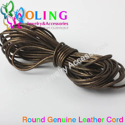OlingArt 2mm 5M/Lot Craft Color Round Genuine Leather Cord Golden Silver DIY Necklace Bracelet Earrings Choker Jewelry Making