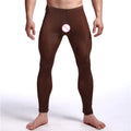 Sexy Men See-through Pants silky Tights Milk Fiber Leggings Trousers Long Johns Underwear U Convex Pocket Mens Wrestling Singlet