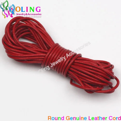OlingArt 2mm 5M/Lot Craft Color Round Genuine Leather Cord Golden Silver DIY Necklace Bracelet Earrings Choker Jewelry Making