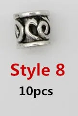 10pcs/pack Antique Silver different 10 styles hair braid dread dreadlock beads rings tube approx 5.9-6.4mm inner hole jewelry