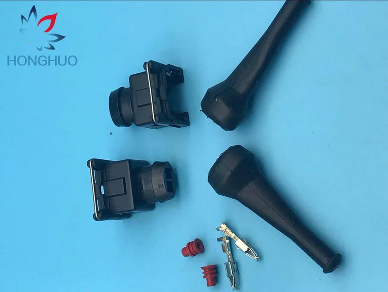 Free shipping 10 pcs 2 pin Junior Power (mini timer)Plug With Rubber Boot For Bosch Injector Connector Rrepair Kits(EV1 Style)