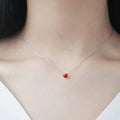 925 silver Needle Earrings+necklace for Women Jewelry Sets Cute Tiny Red Glaze Heart Stud Earrings For Girls Kids Lady Gift