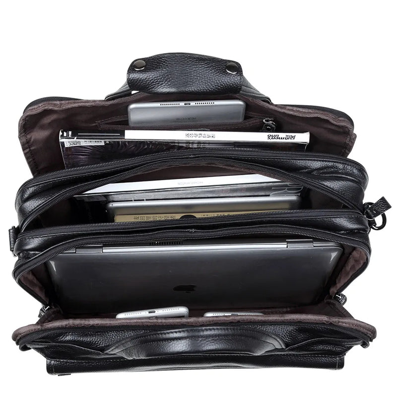Fashion Genuine Leather Men A4 Office Bag Handbag Business Casual Men's Travel Bag 15.6" Laptop Shoulder Bags Tote Briefcase