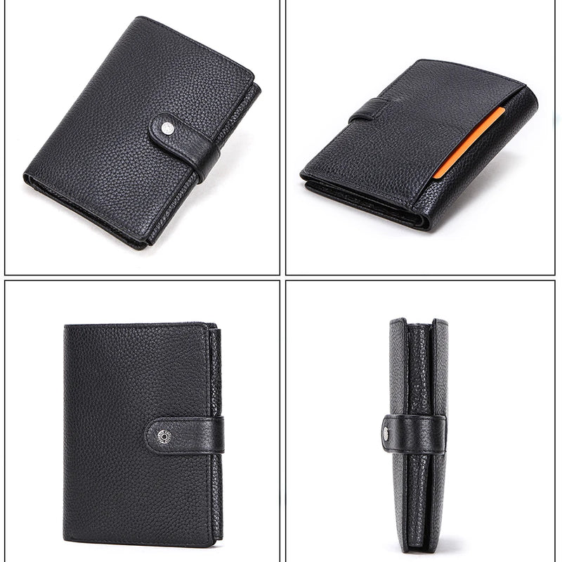 CONTACT'S Top Quality Genuine Cow Leather Wallet Men Hasp Design Short Purse With Passport Photo Holder For Male Clutch Wallets