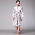 SSH0127 Spring Autumn Men's Bathrobes Printed Male Pajamas Full Sleeves Nightwear Sleepwear Satin Silk Robe Pyjama Belt Men Robe