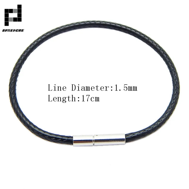 1.5/2/3mm Black Red Bracelet Stainless Steel Clasp For Women Man Couple Leather String Homme Hand Thread Male Jewelry Trending