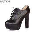 QPLYXCO 2017 New Big Small Size 31-47 Women Stiletto High Heel Shoes Sexy Lady Platform Spring Fashion Lace Up Pumps Shoes 88-8