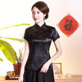 Vintage Flower Women Chinese Traditional Satin Blouse Summer Sexy Shirt Novelty Dragon Clothing Tops Plus Size 3XL 4XL WS009