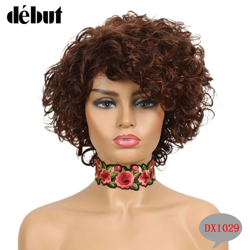 Debut Ombre Short Curly Human Hair Wigs Remy Short Bob Wigs 100% Human Hair Cheap Pixie Cut Human Hair Full Wigs For Black Women