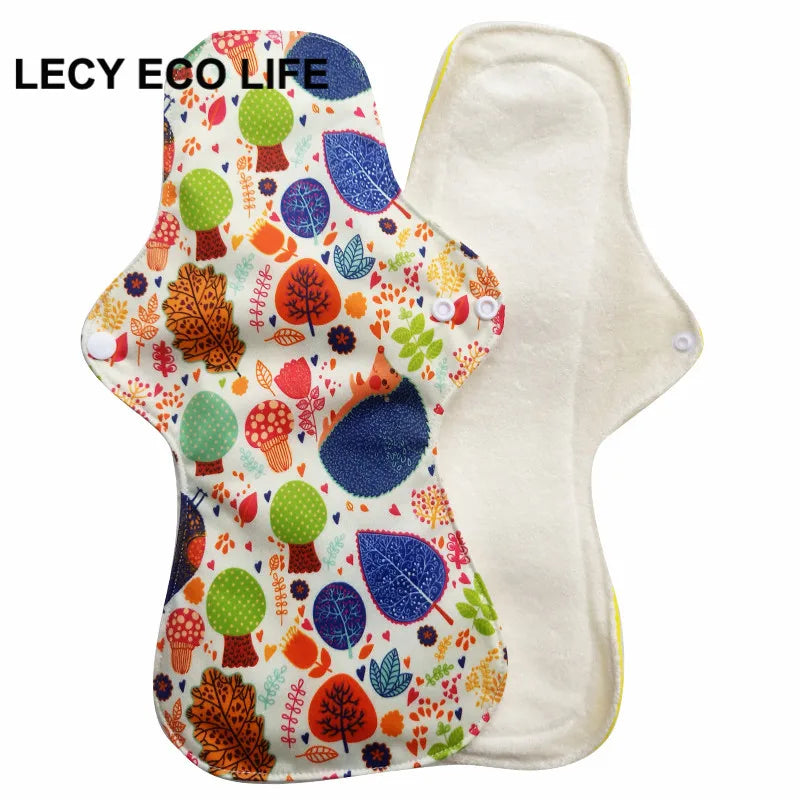 Reusable Menstrual Pads for Women, Heavy Flow, Bamboo Washable Sanitary Napkins, Printed Night Use, Breathable, 1Pc Size 13"