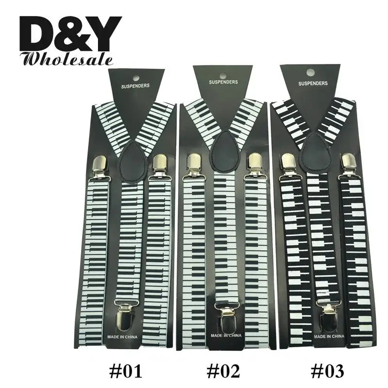 Women Unisex Clip - on Braces 1 Inch Wide Fashion "4 Piano Key Board" Mix Elastic Slim Y - back Suspenders - Visuel 2 | SAMAG