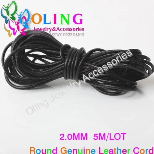 OlingArt 2mm 5M/Lot Craft Color Round Genuine Leather Cord Golden Silver DIY Necklace Bracelet Earrings Choker Jewelry Making