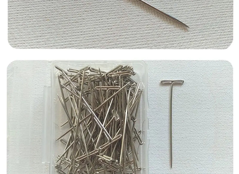 50pcs Tpins Long 32mm Silver T Shape Needles Pin For Wigs Hair Weaving Tools Salon Styling Tools Mannequin Head Wig Stand