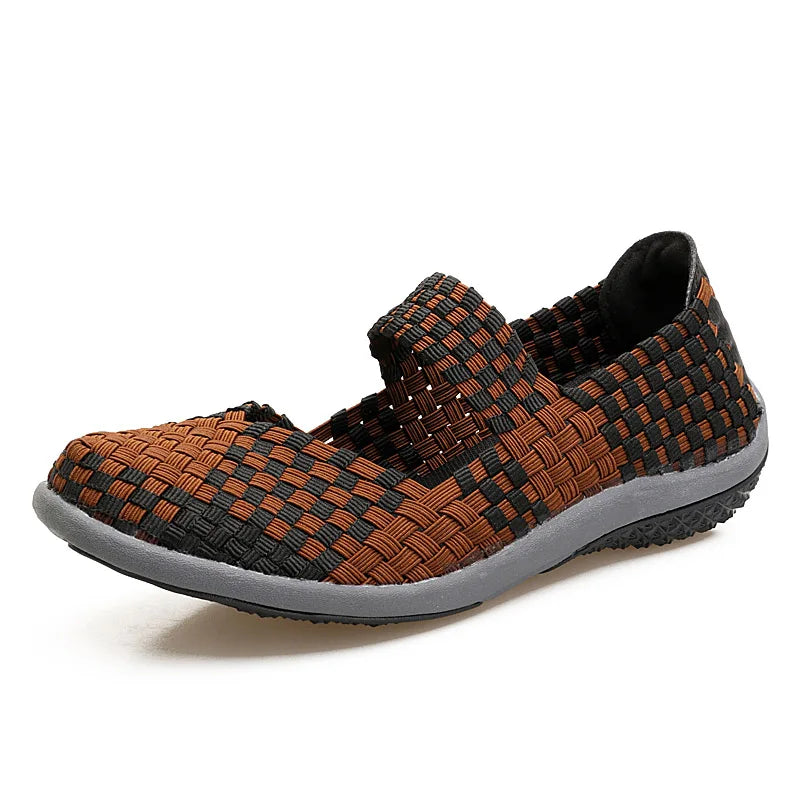 Womens Woven Sneakers Slip On Flat Woman Gym Shoes Non-slip Soft Female Summer Footwear Leisure Loafers Black Sneaker Plus Size