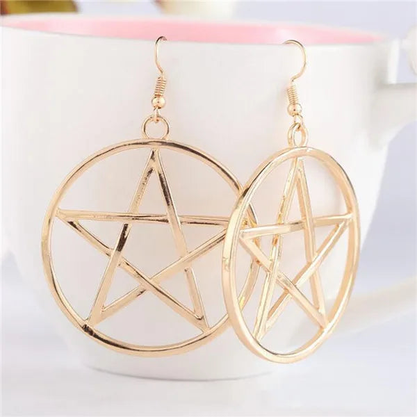 imixlot Big Round Pentagram Star Earrings Gothic Ear Hook Drop Earrings For Women Pendientes Fashion Jewelry