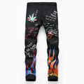 Sokotoo Men's Fashion Letters Flame Black Printed Jeans | SAMAG