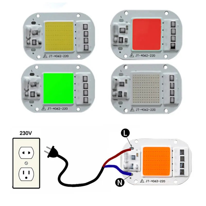 1-20PCS LED COB Hight Power 50W AC 220V Red Blue Green Lamp Chip Smart IC Fit For DIY Driverless Integrated Driver Flood Light