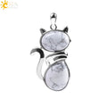 Natural Stone Pendant Cute Cat Pendants Suspension for Girl Amethyst Tiger Eye Green Aventurine Pink Crystal Cat Jewelry F072