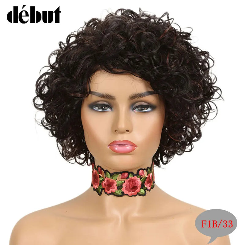 Debut Ombre Short Curly Human Hair Wigs Remy Short Bob Wigs 100% Human Hair Cheap Pixie Cut Human Hair Full Wigs For Black Women