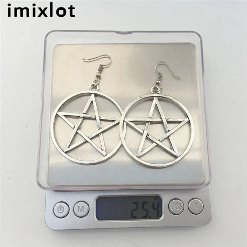 imixlot Big Round Pentagram Star Earrings Gothic Ear Hook Drop Earrings For Women Pendientes Fashion Jewelry