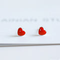 925 silver Needle Earrings+necklace for Women Jewelry Sets Cute Tiny Red Glaze Heart Stud Earrings For Girls Kids Lady Gift