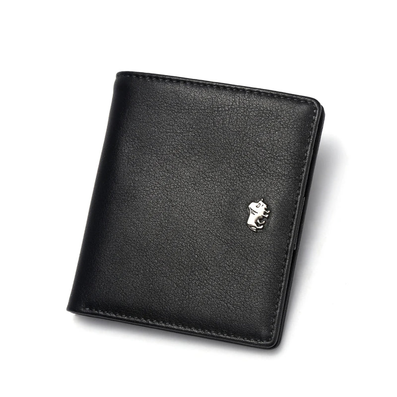 BISON DENIM Fashion Purse Men's Genuine Leather Wallet RFID Blocking Mini Wallet Male Card Holder Small Zipper Coin Purse W9317