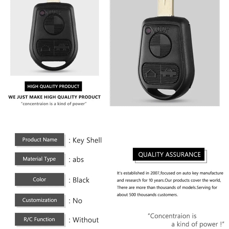 KEYYOU 3 Button Uncut Blade Car Key Replacement Remote Key Case Shell for BMW E31 E32 E34 E36 E38 E39 E46 Z3 Fob Uncut key case