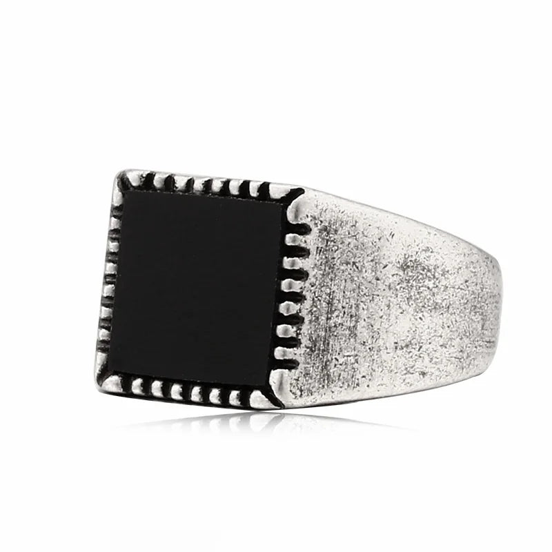 BEIER Stainless steel Cool Unique Black Stone Ring Titanium Steel Retro Old Totem Jewelry For Man Factory Price Sale BR8-334