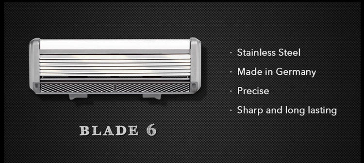 Qshave Black Spider New 6 Blade Razor Shaver for Man (1pc Handle, 2pc Germany X6 Blade)