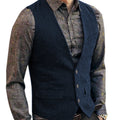 Men's V-Neck Suit Vests Fashion Formal Slim Fit Business Herringbone Dress Waistcoat for Tuxedo Wedding Party