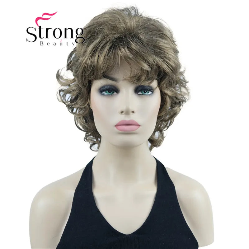 StrongBeauty Short Wig Soft Tousled Curls Blonde Highlights Full Synthetic Wigs COLOUR CHOICES