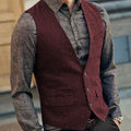 Slim Mens Vest Tweed Waistcoat Vest Vintage Herringbone V-neck Casual Wool Groomsmen Suits Vest For Wedding XS-5XL