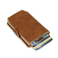 RFID Business Credit Card Holder Men Multifunction Automatic Aluminium Alloy Leather Cards Case Mini Wallet Slim Coin Purse