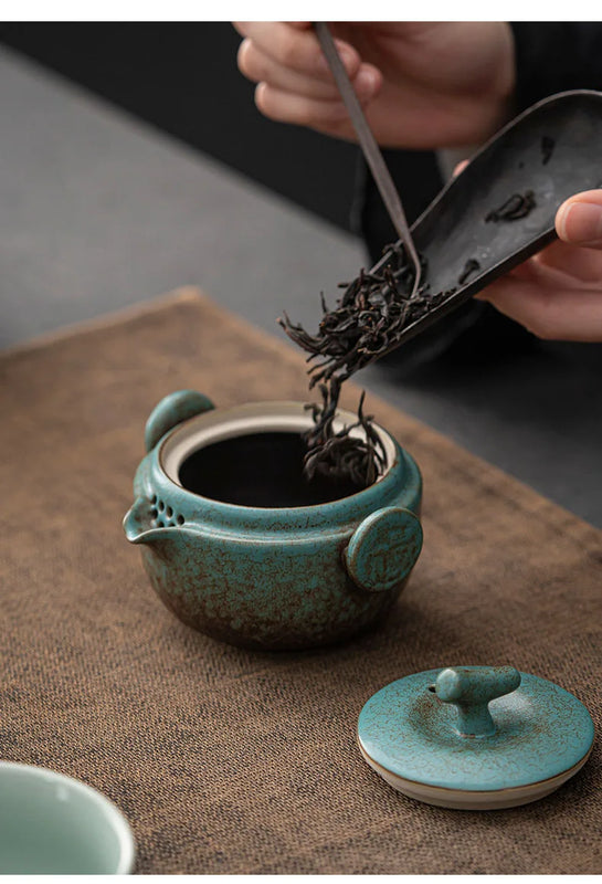 Ceramic Gongfu Travel Tea Set, Gorgeous Chinese Teapot Set with 2 Tea Cups, Portable Carrying Case