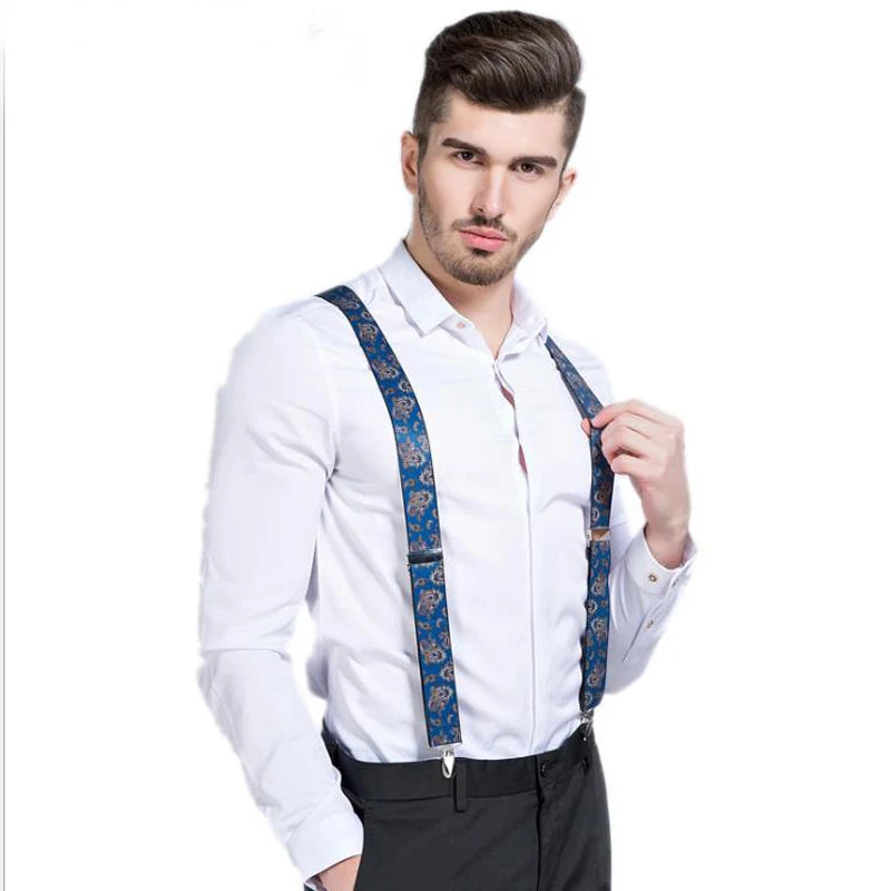 Man Suspenders Fashion Braces Adjustable 4 Clips Leather Belt Strap Tirante Trousers Suspensorio Father - Visuel 2 | SAMAG