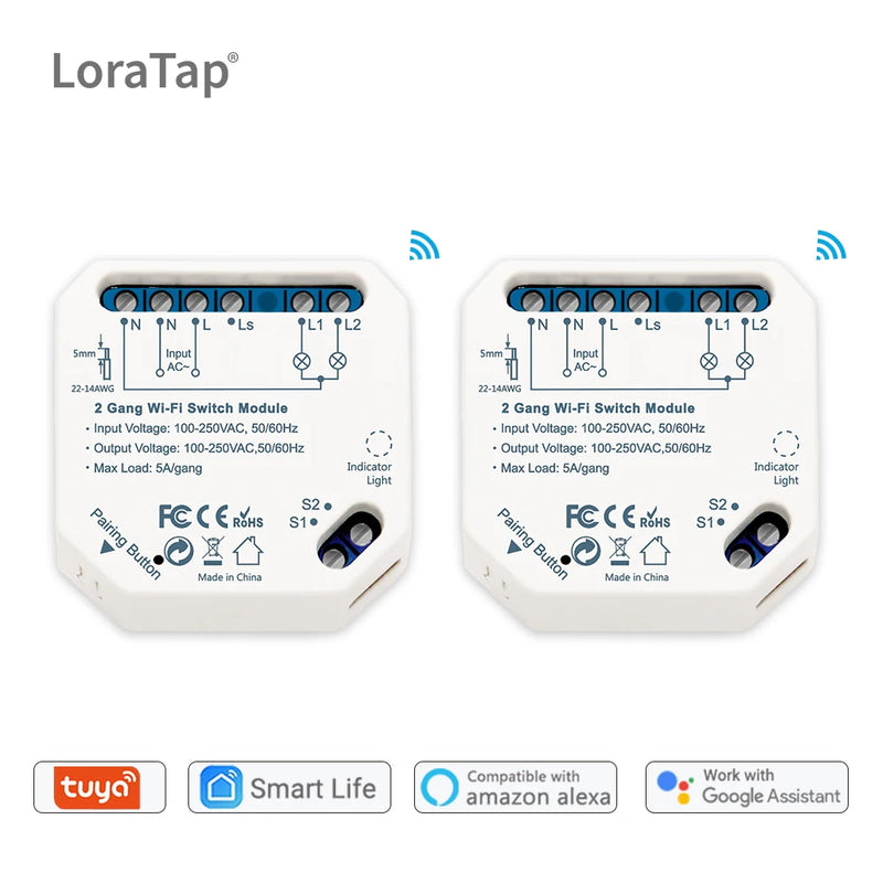 Tuya Smart Life Wifi Switch 2 Gang Relay Breaker Module Google Home Alexa Echo Voice Control Smart Lighting Timer Switch DIY