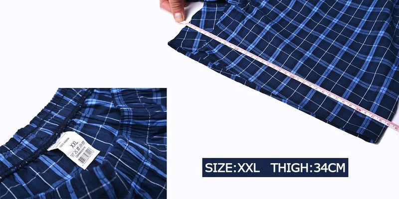 3Pcs/Lot Men Boxer Plaid Underpants 100% Cotton Underwear Male Sleep Bottoms Shorts Brand Top Quality Loose Homewear Oversize