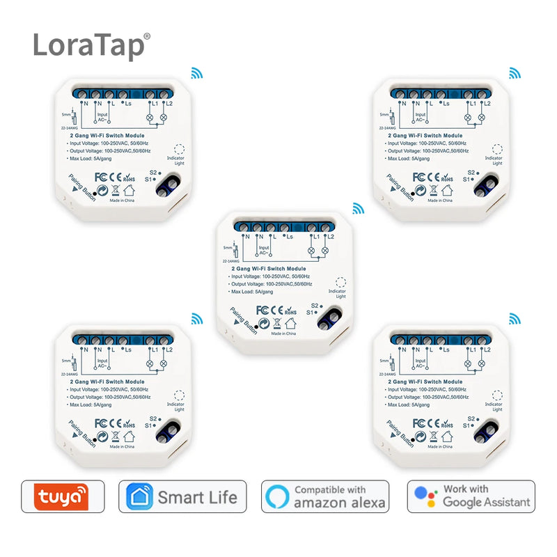 Tuya Smart Life Wifi Switch 2 Gang Relay Breaker Module Google Home Alexa Echo Voice Control Smart Lighting Timer Switch DIY