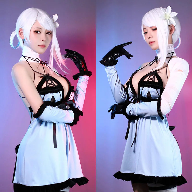 L-email wig NieR Kaine Cosplay Wig NieR RepliCant Cosplay Sliver White Braided Wigs with Bangs Synthetic Hair Heat Resistant