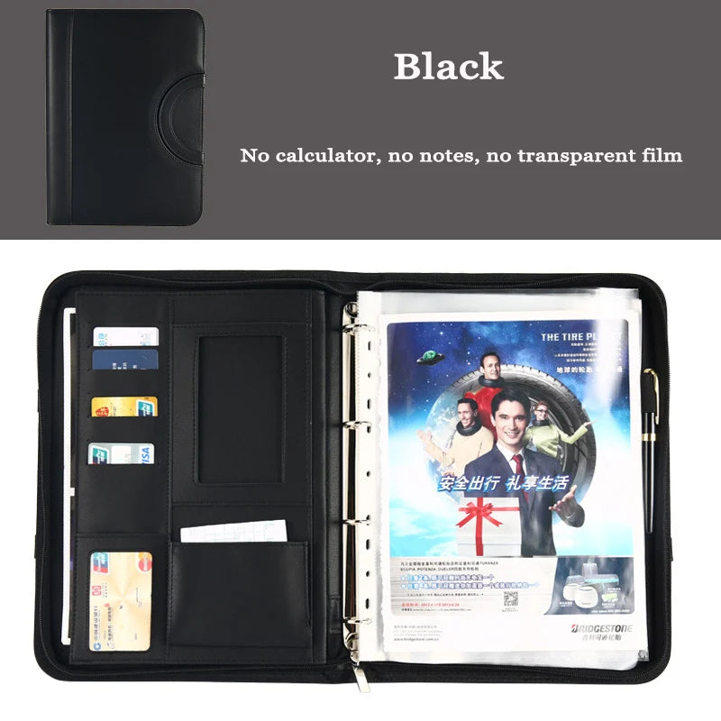 A4 Fichario Binder Document File Folder Ring Cabinet Case Manager Padfolio Business Organizer Holder Zipper Office Briefcase Bag