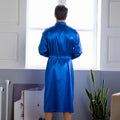 Chinese Men's Navy Blue Satin Robe With Belt Kimono Bathrobe Gown Nightgown Sleepwear Home Leisure Pajamas S M L XL XXL 20701