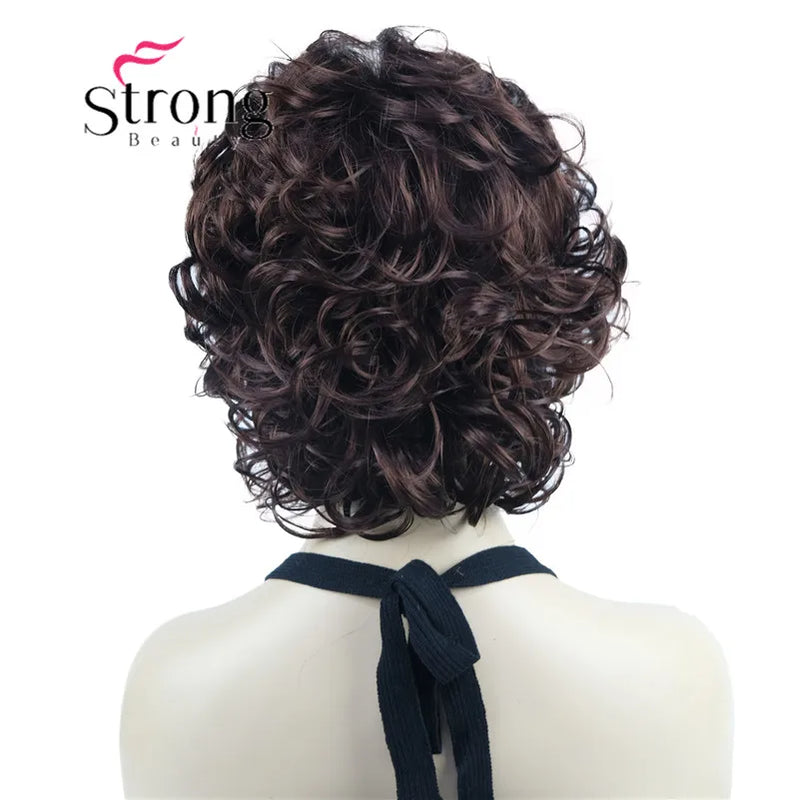 StrongBeauty Short Wig Soft Tousled Curls Blonde Highlights Full Synthetic Wigs COLOUR CHOICES