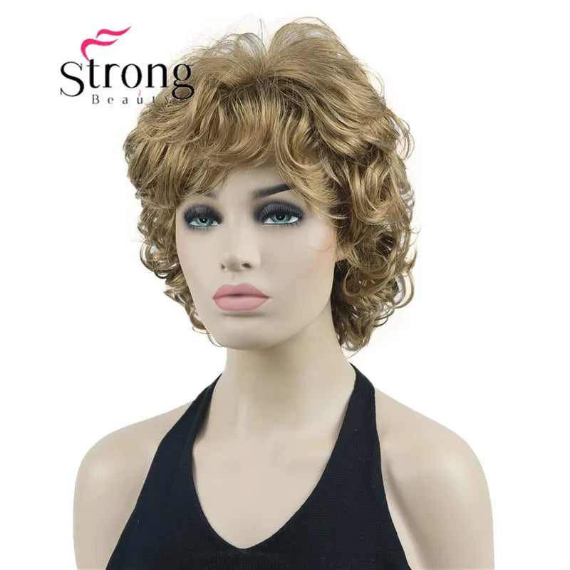 StrongBeauty Short Wig Soft Tousled Curls Blonde Highlights Full Synthetic Wigs COLOUR CHOICES