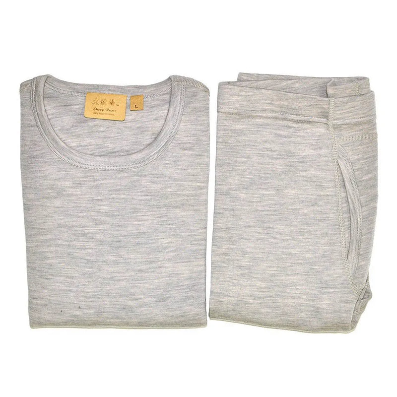 Men's male 100% Pure Merino Wool Winter Base Layer Thermal Warm Sweater Underwear Breathable Mid weight Tops Pants Bottom Set
