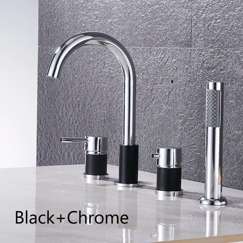 4Pcs Brass Bathroom Bathtub Faucet Bath Faucet Deck Mounted Handheld Tub Mixer Tap Cold Hot Mixer Water Tap With Hand Shower