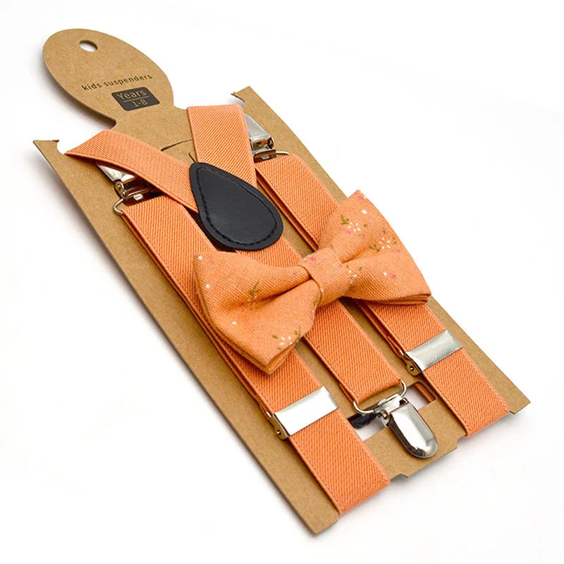 Baby Kids British Style Suspenders and Bow Tie Set Boys Braces Bowties Girls Tirantes Popular Three Clip Suspenders Elasticity