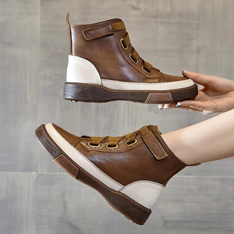 Handmade high-top shoes women's tide new  thick bottom plus velvet ins super fire retro leisure