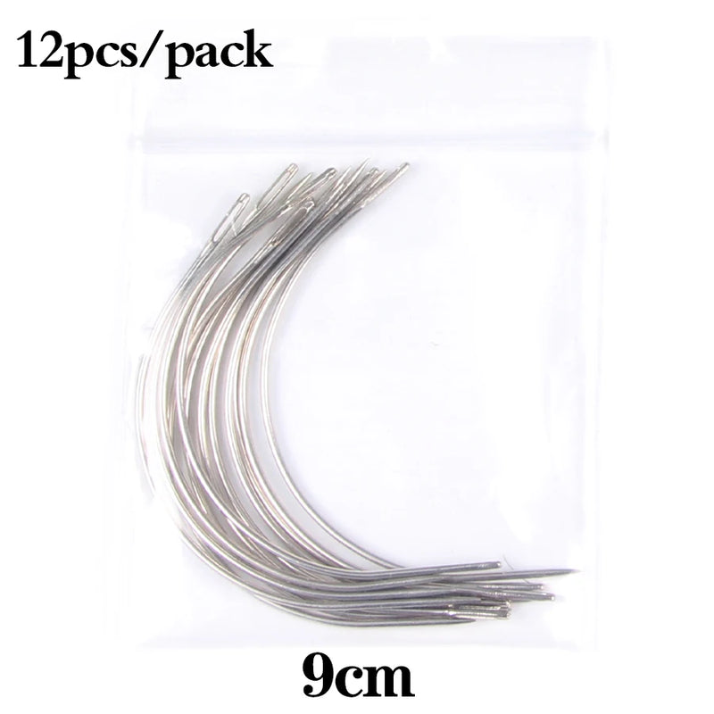 Alileader Wholesale Curved Needle For Hair Weaving Cap Wigs Needles For Hair Extension 12Pcs/Pack 6Cm/9Cm C-Type Needles Tools