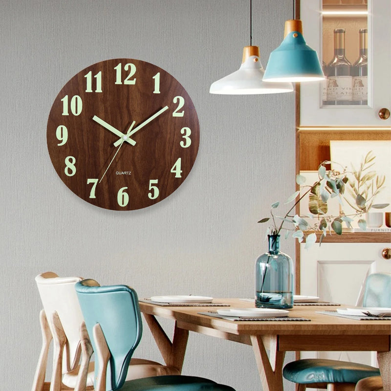 12 Inch Luminous Wall Clock Wood Silent light in dark night Nordic Fashion Wall Clock Non Ticking Clock With Night Light